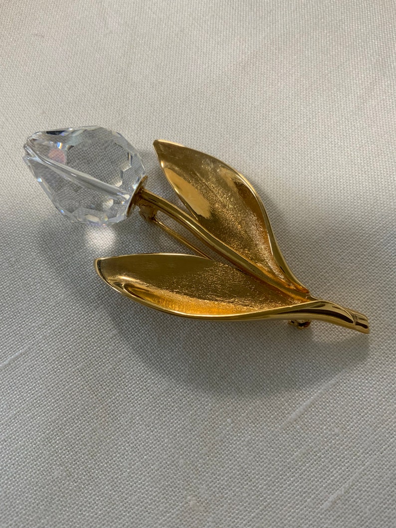 Swarovski Large Vintage Brooch, Gold Tone With Faceted Crystal Tulip, Collectible Brooch/Jewelry image 5