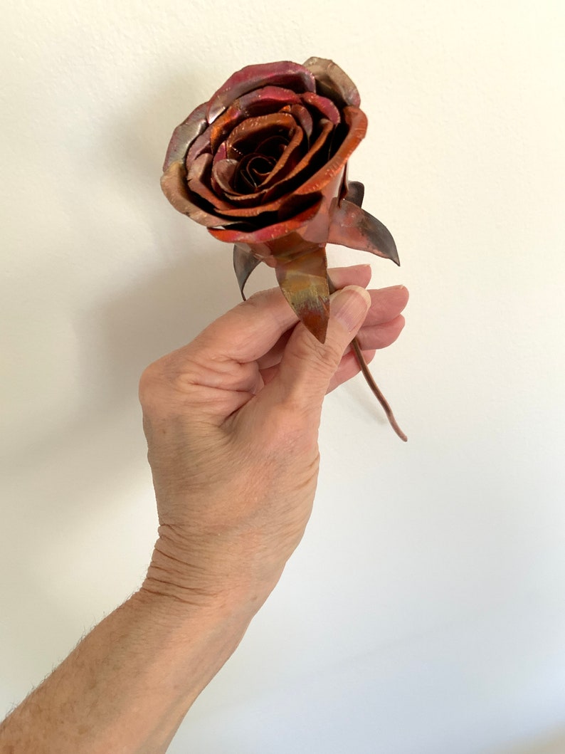 Birthday, Mothers Day Gift, Copper Rose/Flower, Handmade/Handcrafted Art, Anniversary Gift, Flower Art Sculpture image 7