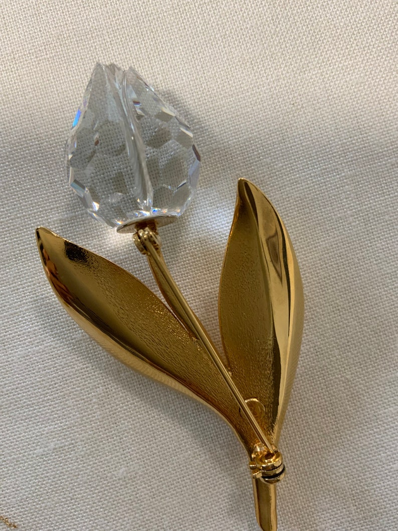 Swarovski Large Vintage Brooch, Gold Tone With Faceted Crystal Tulip, Collectible Brooch/Jewelry image 6