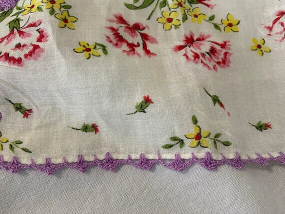 Vintage Cotton Handkerchief, White With Pink Flow… - image 9