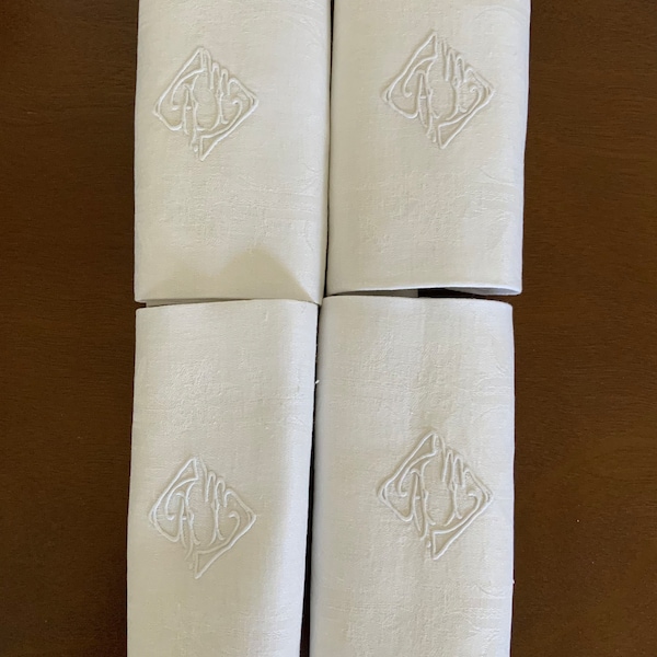 Napkins, Vintage Damask Woven Linen Napkins/Lapkins, Large Napkins For Your Lap, Monogrammed, Collectible Vintage Linens