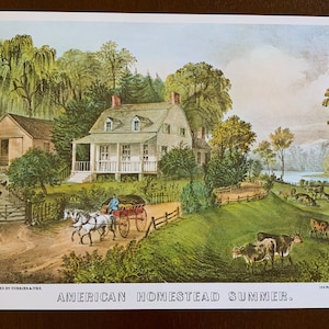 Vintage Currier & Ives Lithograph: American Homestead Summer Print (9x12)