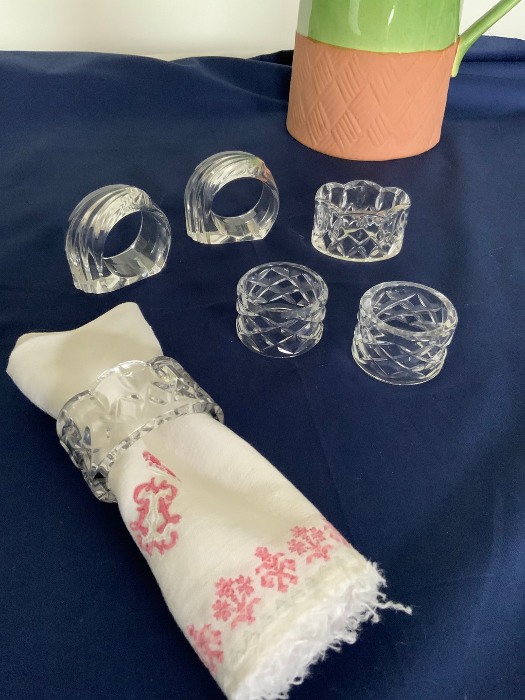 Crystal Napkin Rings, Set a Six Mismatched, Two of Each Pattern ...