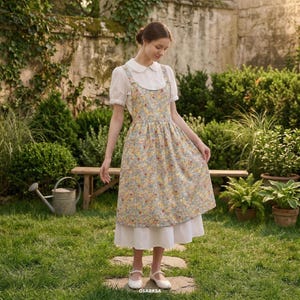 korean cottagecore dress Women Floral Midi Tea Dress Lace Embroidery Cottagecore Puff Sleeve Ruffle