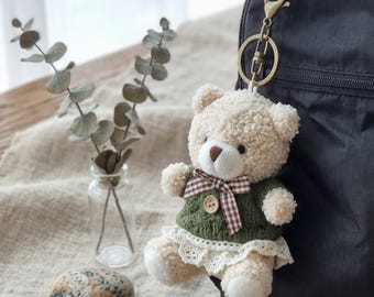 Teddy Bear Bag Charm for bag, Plush Doll Keyring, Kawaii Accessory, Made in Korea (4.5 Inch)