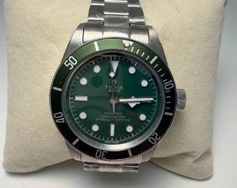 Vintage Tudor Automatik-Uhrwerk Voll Edelstahlkörper, Herrenuhr mit grünem Zifferblatt, Geschenk für Männer, Geburtstags- und Jubiläumsgeschenk, Geschenk für ihn