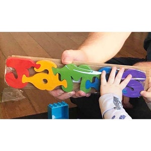 Personalised name puzzles, unique Australian wooden educational toy for kids.