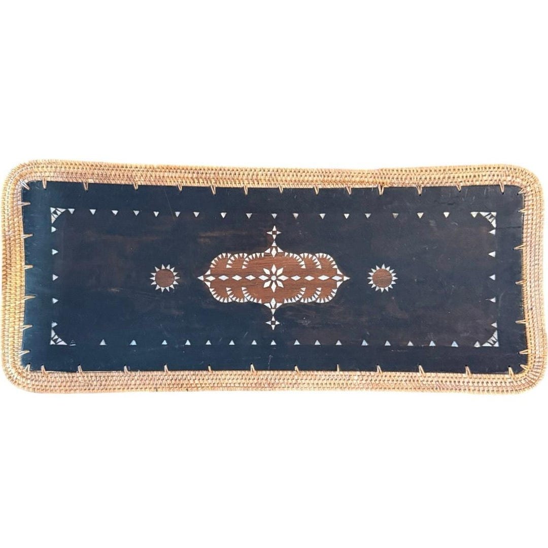 Vintage Indonesian Lombok Wood Tray Mother of Pearl Inlay Handcrafted ...