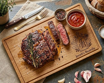 Personalized Acacia Wood Cutting Board, Engraved Steak Charcuterie Platter