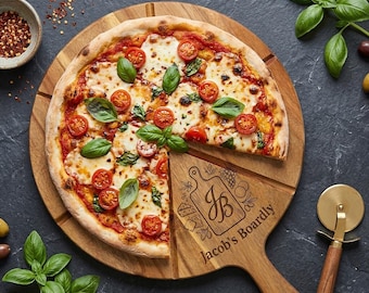 Tagliere per pizza personalizzato in legno di acacia, tagliere inciso su entrambi i lati, vassoio per salumi