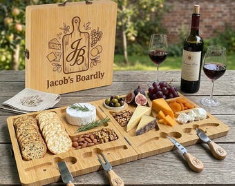 Planche de charcuterie en bambou pliable, service de fromages de voyage personnalisé, plateau de service de camping pique-nique