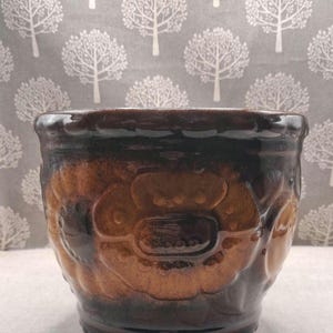 Vintage West German Pottery Planter, Brown Drip Glaze Ceramic Pot, Retro Home Decor