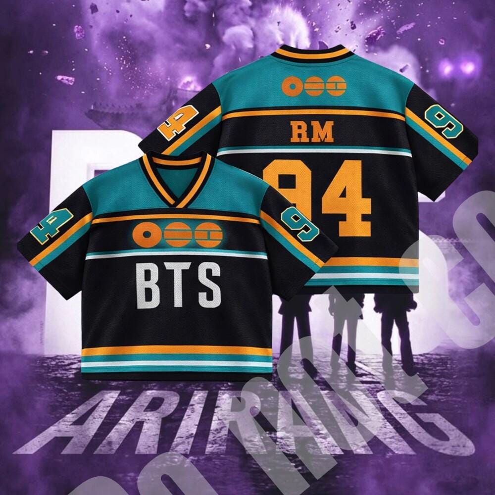 Discover Personalized Arirang BTS World Tour Crop Top Mesh Baseball Jersey, Custom Bangtan World Tour Football Jersey