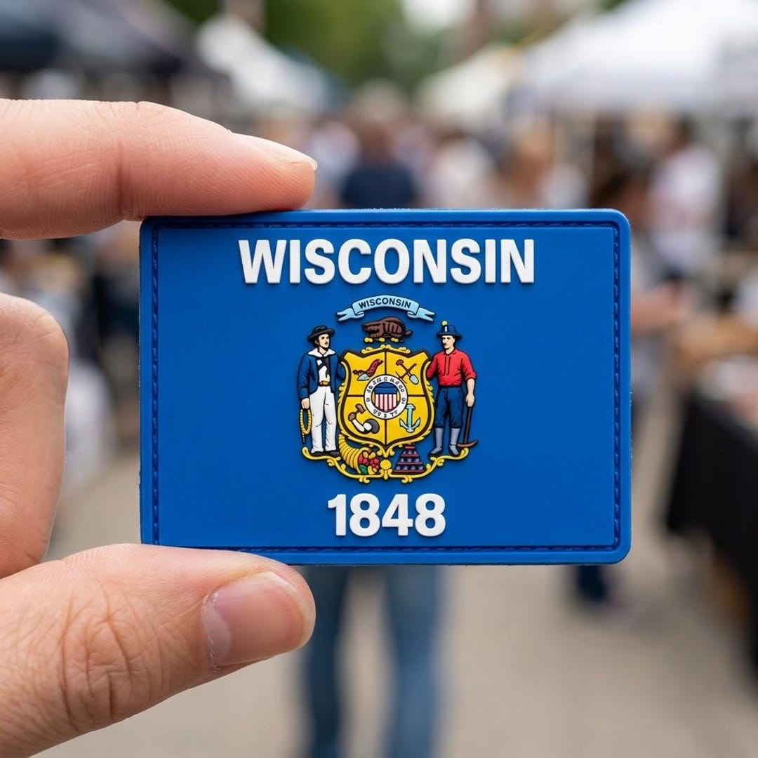 Wisconsin Flag PVC Patch, State Hook and Loop Morale Badge for Backpack ...