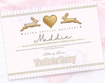 Personalized Easter Bunny Certificate | Pink Gold Nice Keepsake - Pay What You Can
