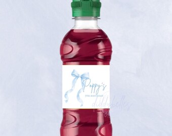 Personalised Kids Drink Bottle Labels | Custom Bow Theme Party Stickers (Pack of 6)