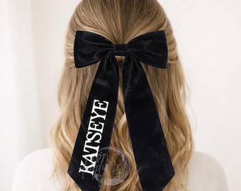 Black Satin Concert Hair Bow | KATSEYE Inspired Glitter Fangirl Accessory
