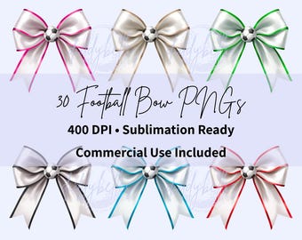 30 Realistic Football Bow PNGs, Satin Ribbon Designs, Sublimation Ready (Commercial Use)