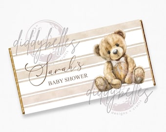 Personalized Christening Chocolate Wrappers, Bear Design, Set of 20