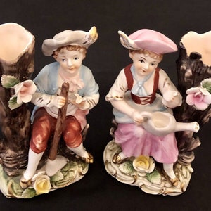 UCAGCO Japan Pocket Vase Figurines Bisque Planter Couple Vase Painted Victorian French Country