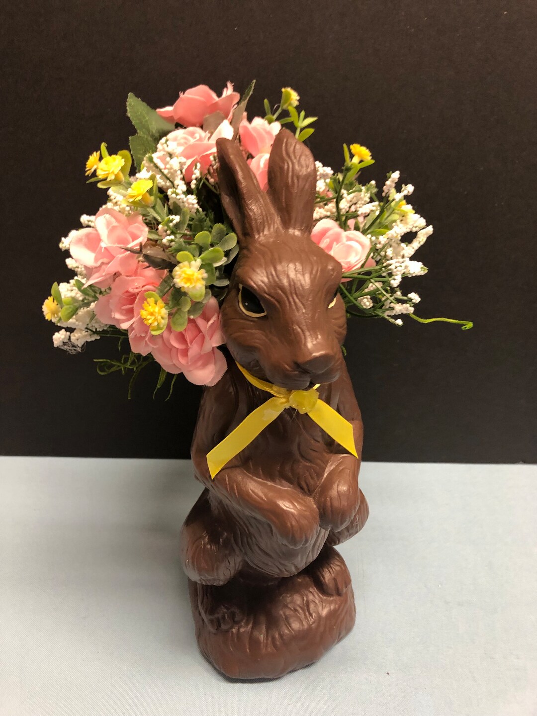 Spring Decor Chocolate Color Bunny Arrangement Easter Etsy