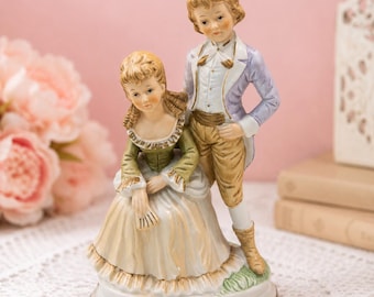 Antique Porcelain Figurine: Hand-Painted Boy and Girl, Victorian Style Home Decor