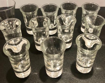 Vintage Shot Glass Set 12 Clear Barware 1 Evan Williams Single Barrel Whiskey Collectible