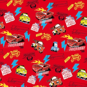 Disney Cars Lightning McQueen Stoff, fortlaufender Schnitt ab 1/2 Yard Min.