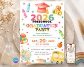 Preschool Graduation Invitation Template, Editable Canva Mobile Invite, Watercolor Pre-K Graduation Party, Kindergarten Graduation 2026
