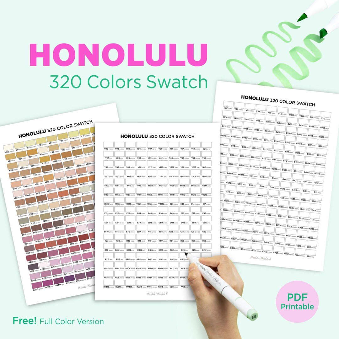 320 Color Chart Ohuhu Honolulu 320 Color Swatch Chart | Printable PDF Download - Etsy