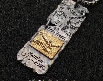 Sterling Silver Kobe Bryant Dog Tag Necklace,Personalized NBA Basketball Star Pendant, Sports Gift for Men&Woman