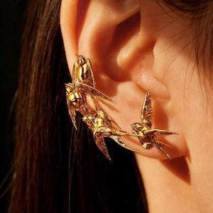 Öronmanschett utan piercing, minimalistisk broskfågelörhänge, natursmycken i present