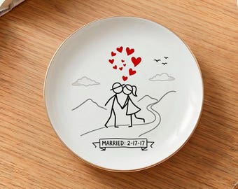 Portagioie in ceramica personalizzato, regalo di fidanzamento per coppie amanti dell'escursionismo, regalo di nozze per gli amanti dell'avventura, portagioie ricordo per anniversario