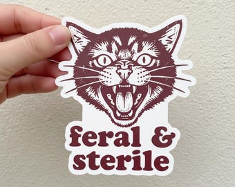 Sticker Feral And Sterile Cat, Funny Hysterectomy Sticker, Vinyl Waterproof Decor & Party Favors For Laptop Water Bottle Travel Gear