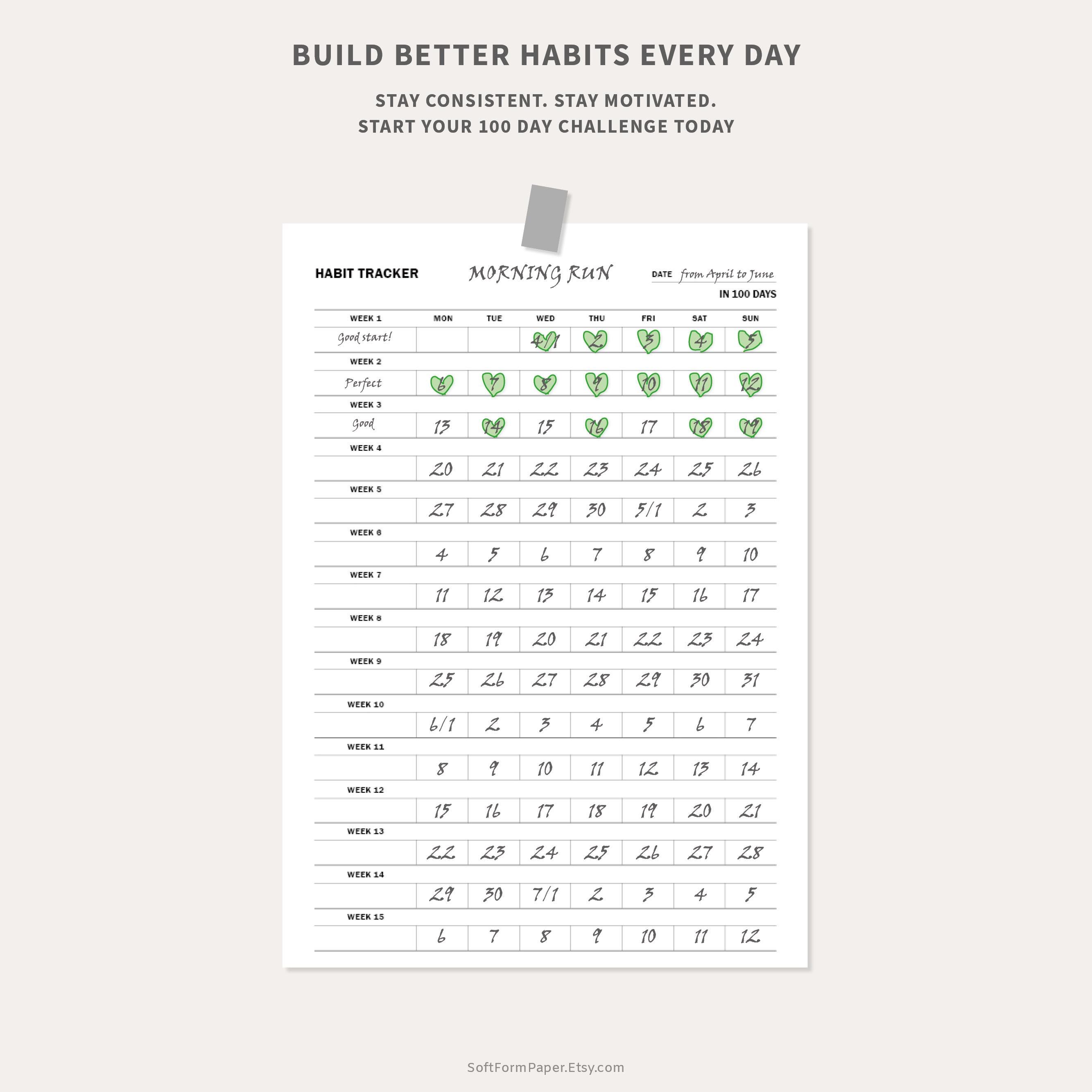 100 Day Habit Tracker Printable | Minimalist PDF Planner (A5) - Etsy