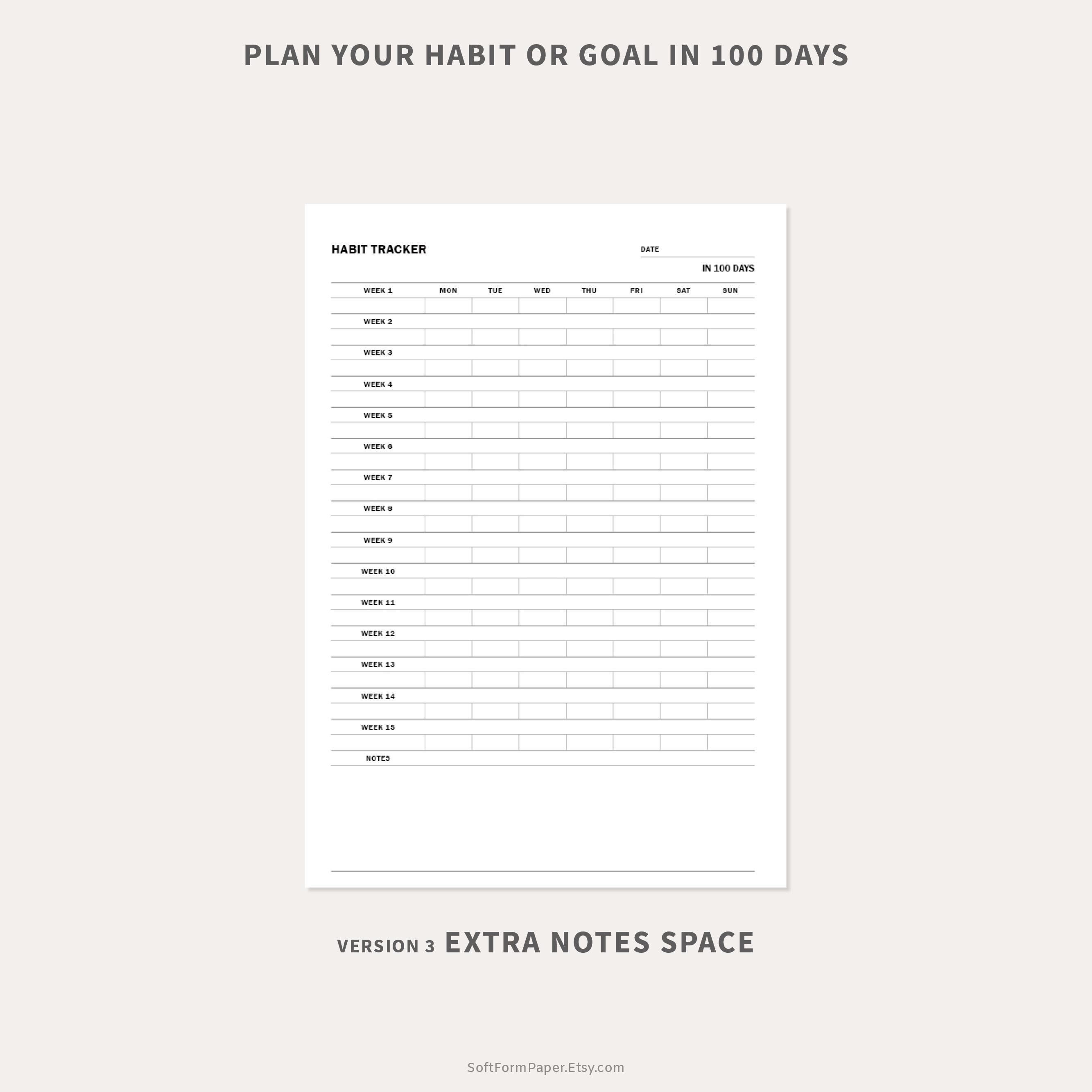 100 Day Habit Tracker Printable | Minimalist PDF Planner (A5) - Etsy