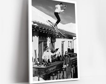 Svartvit vintage skidåkningposter - Retro skidåkning väggkonst, after ski-dekor, barvagnstryck, skidtryck, trendig lägenhetsväggdekor