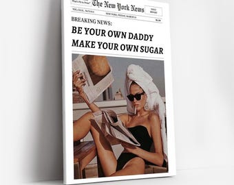 Canvastavla med vintage New York-tidning, trendigt tidningstryck, dekoration för flickrum