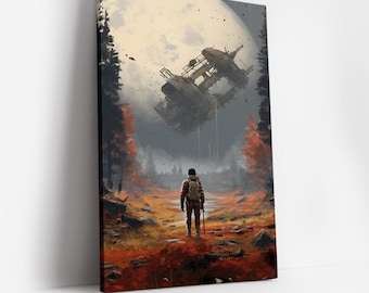 Retro astronaut canvastavla, Sci-fi-raketposter från mitten av århundradet, astronauttryck