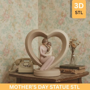 Mother & Child Heart Statue STL | Mother’s Day Gift 3D Print File