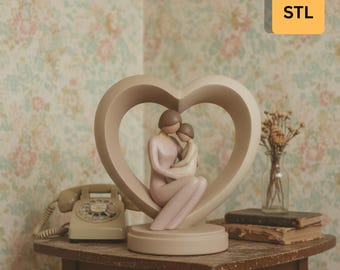 Mother & Child Heart Statue STL | Mother’s Day Gift 3D Print File