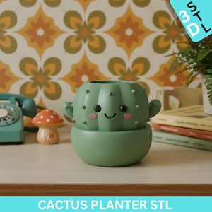 Kawaii Cactus Planter STL | 3D Printable Succulent Pot | Cartoon Plant Holder