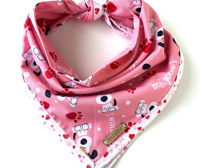 I Woof You Dog Bandana in Pink (Classic Size)