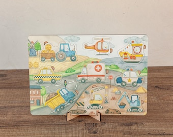 Tablero de aprendizaje Montessori de vehículos, coche, avión y tren, juguete para emparejar, regalo para hijo.