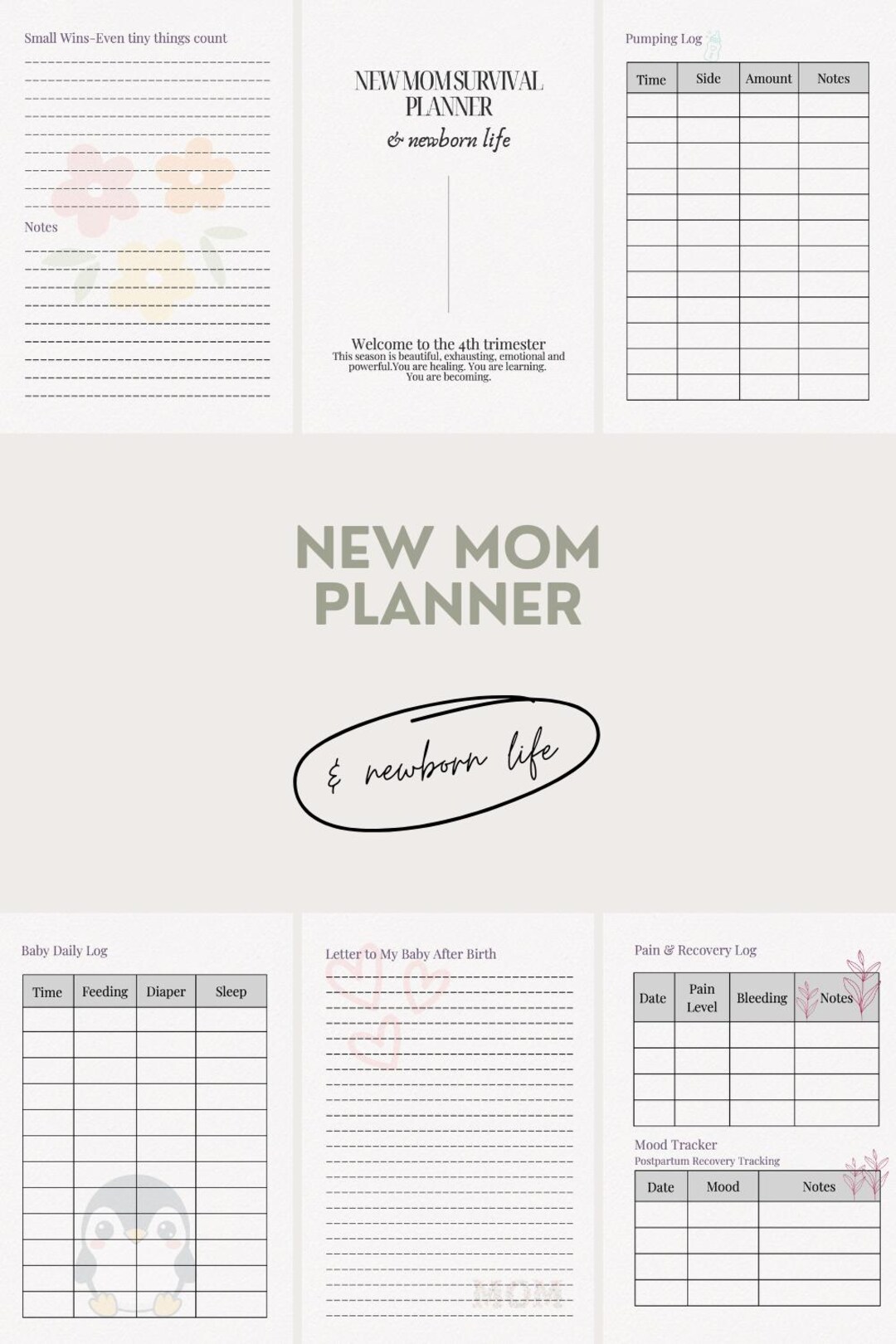 New Mom Planner | Postpartum Care, Newborn Tracker (printable PDF) - Etsy