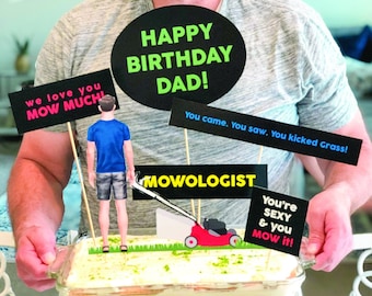 Sexy & He Mows It / Happy Birthday Dad / Lawn Mowing Party / Cake Topper / 12x18 / Mow Grass Cake / HBD Dad / Father / Mow Lawn / Cake
