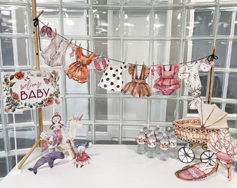 Vintage Clothesline Baby Shower / Baby Shower imprimible / Baby Shower digital / Baby Shower Telón de fondo / Vintage / Buggy / Tendedero / Lindo