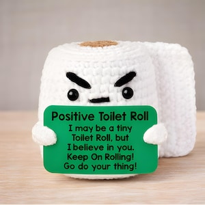Funny Toilet Roll Emotional Support Gift | Positive Affirmation Crochet Plushie | Father's Day Gift | Silly Desk Gift for Coworker
