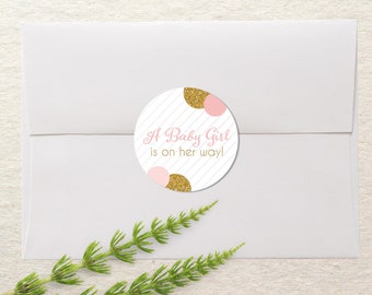 Baby Shower Stickers | Baby Shower Labels | Envelope Seals | 2" Round Sticker | Baby Shower Favors | Round Labels | Pink and Gold Glitter