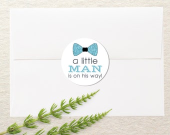 Baby Shower Stickers | Baby Shower Labels | Envelope Seals | 2" Round Sticker | Baby Shower Favors | Round Labels | Little Man Bow Tie